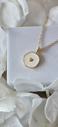 Gold and white enamel heart pendant necklace, minimalist love jewelry by Caramel Sky Co.